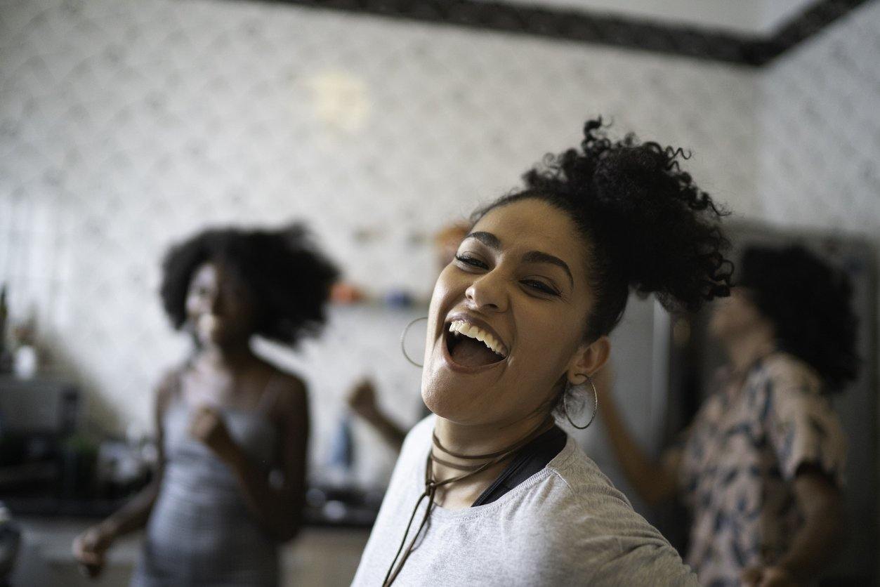 group of friends enjoying house party